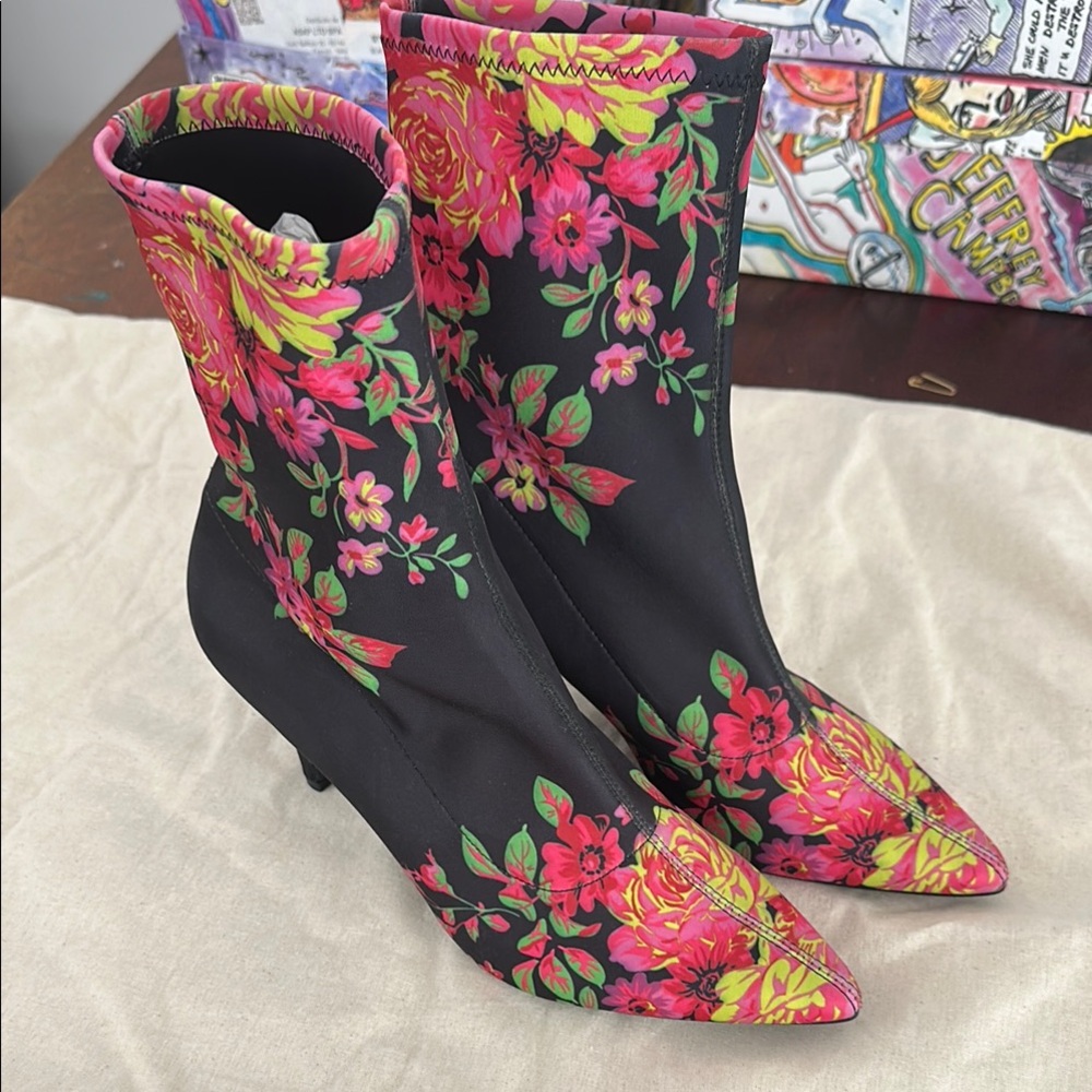 Leith Floral Black Heeled Boots